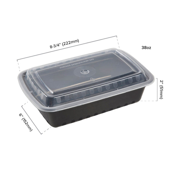 38 oz. Rectangular Black Containers with Lids, Case of 150