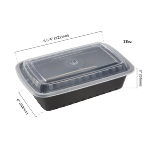 AmerCareRoyal Take-Out/Dine-In/Take Out Containers/Microwavable Containers 38 oz. Rectangular Black Containers with Lids, Case of 150