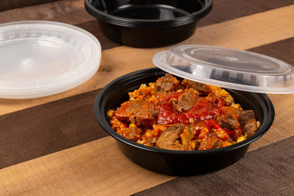 AmerCareRoyal Take-Out/Dine-In/Take Out Containers/Microwavable Containers 32 oz. Round Black Containers and Lids, Case of 150