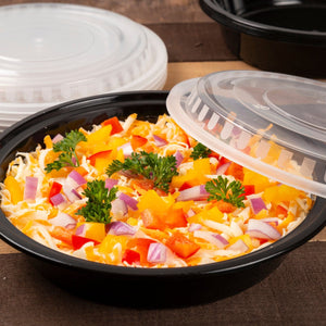 AmerCareRoyal Take-Out/Dine-In/Take Out Containers/Microwavable Containers 48 oz. Round Black Containers and Lids, Case of 150