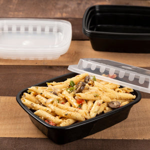 AmerCareRoyal Take-Out/Dine-In/Take Out Containers/Microwavable Containers 12 oz. Rectangular Black Containers and Lids, Case of 150