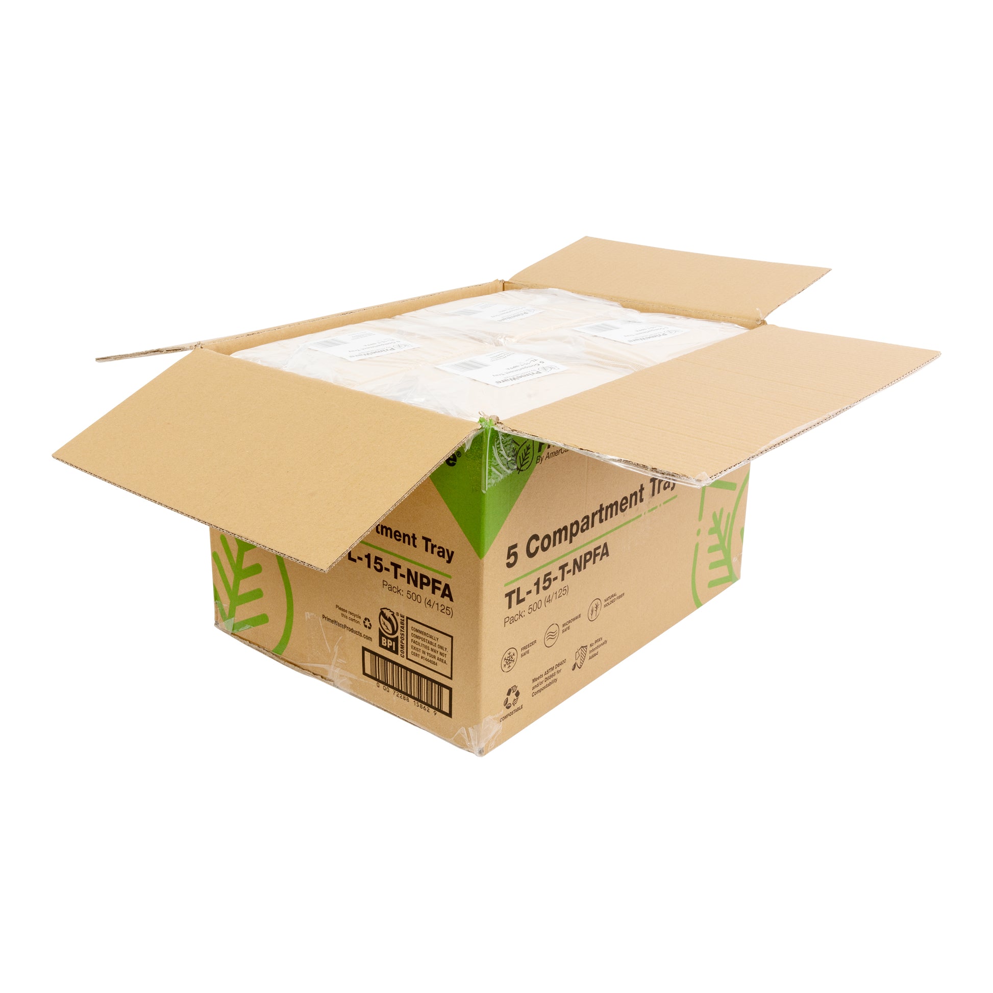 Open case of No PFAS added 5 Compartment Value Trays