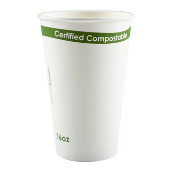 CiboWares.com Take-Out/Dine-In/Disposable Beverage Supplies 16 oz. White Compostable Cup PLA Lined, Case of 1,000